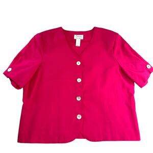 Expressions by Laura Gayle Button Shirt Womans 18W V-Neck Plus Pearlized Buttons